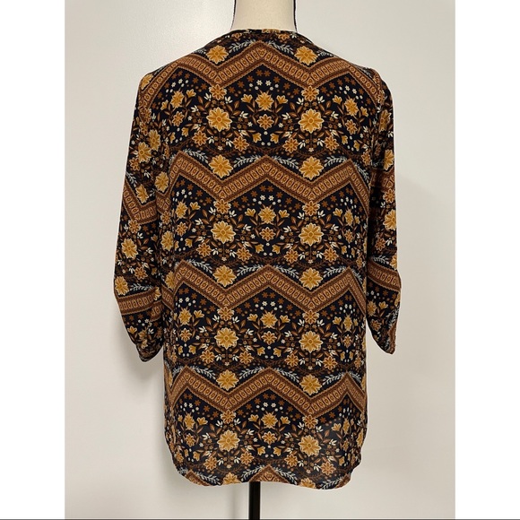 Pink Rose Chiffon Blouse Blue & Brown Floral Juniors Size M - Picture 3 of 5